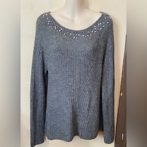 Ann Taylor, Elegant Gray Pullover Sweater with Rhinestones. (L)